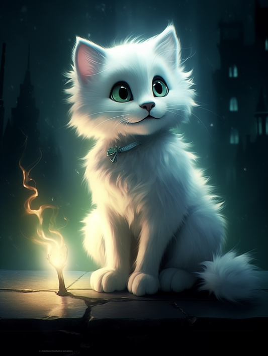 Fantasy cat white - poster