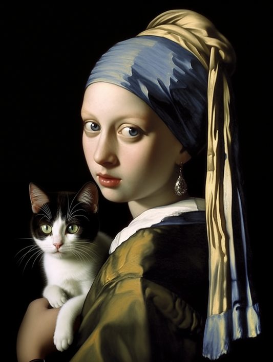 Mädchen mit Katze Gemälde - Poster