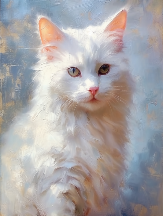 Oil painting white cat - poster